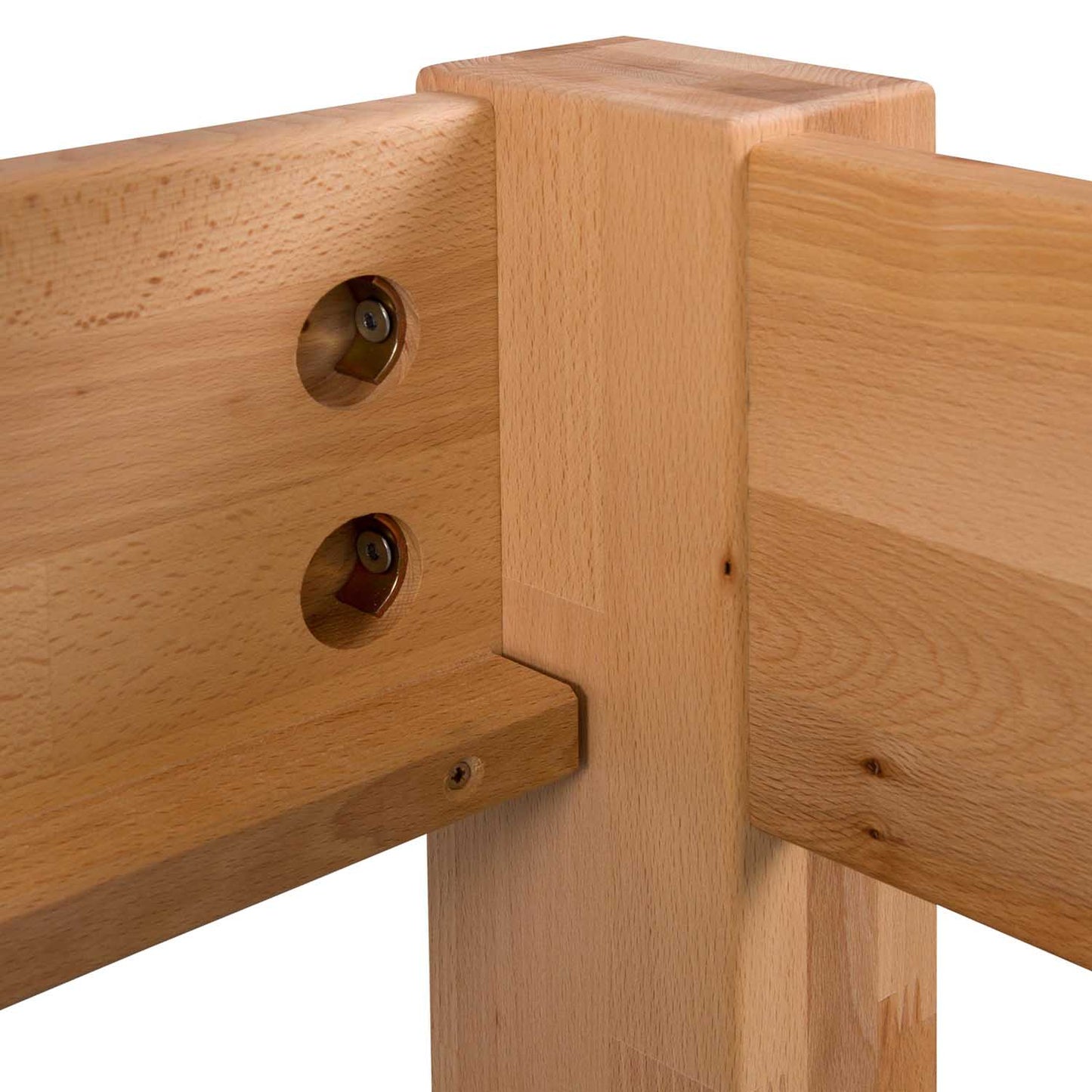 Detailansicht der Holzverbinder des Bettes