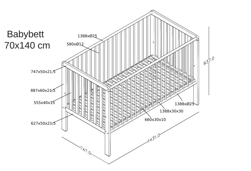 Babybett Pola aus Massivholz Buche – höhenverstellbares Gitterbett
