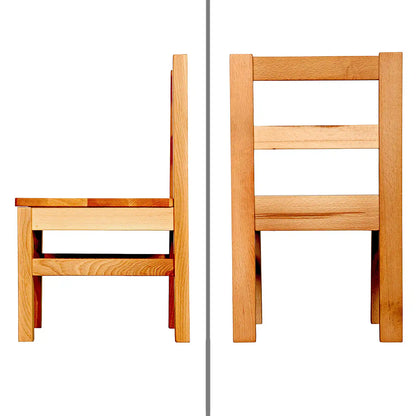 Seitenansicht von Kinderstuhl aus massivem Buchenholz in Natur, stabiler Holzstuhl für Kinder mit zeitlosem Design