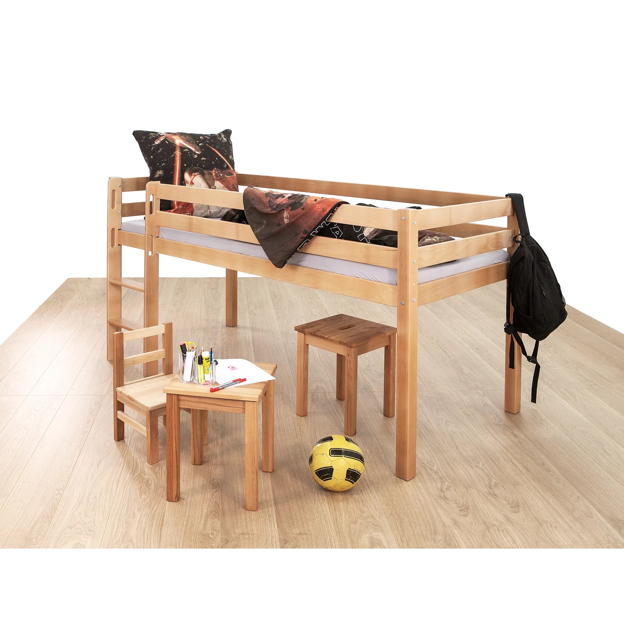 Halbhohes Hochbett Kinder Toni Buche Massivholz